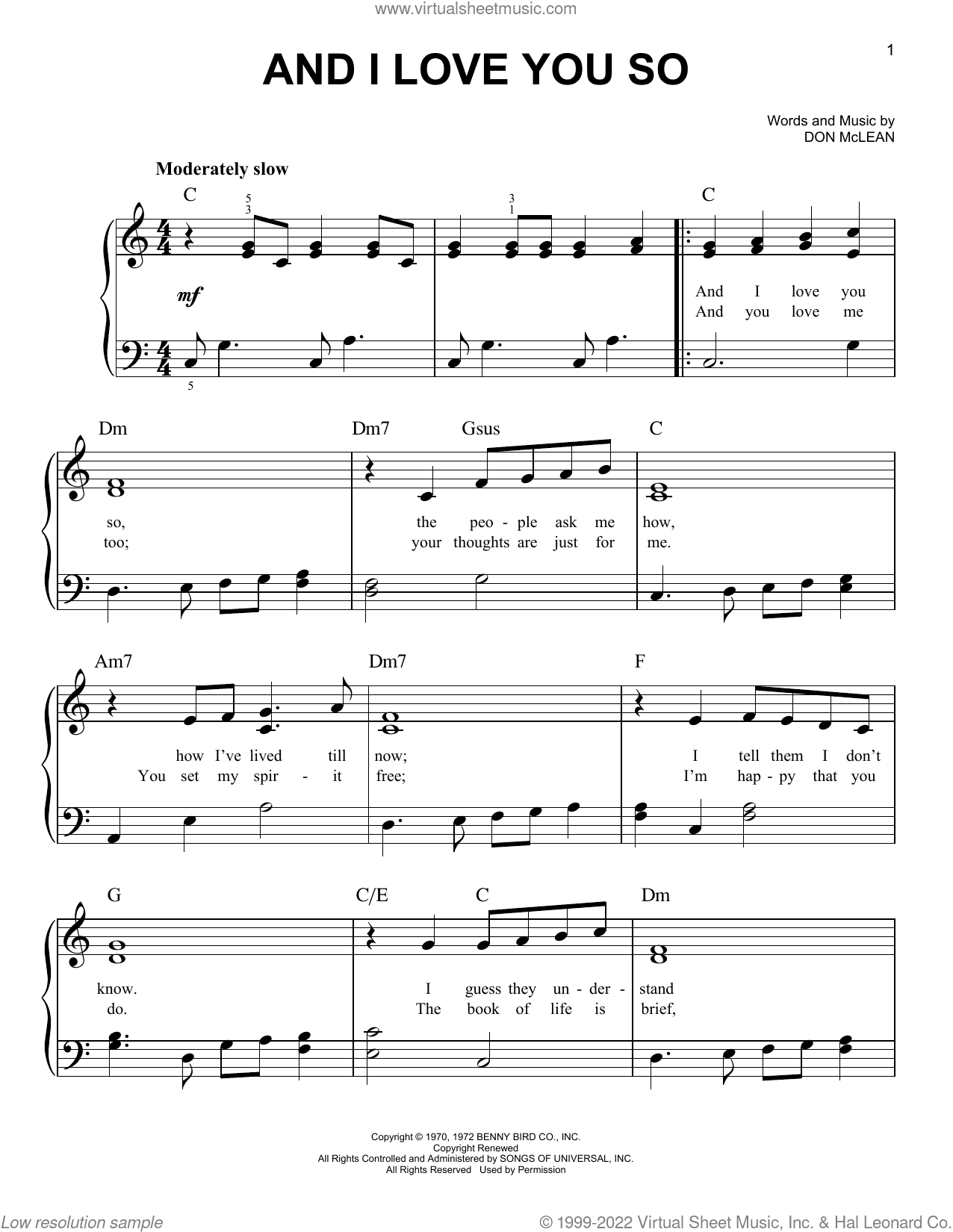 And I Love You So, (beginner)