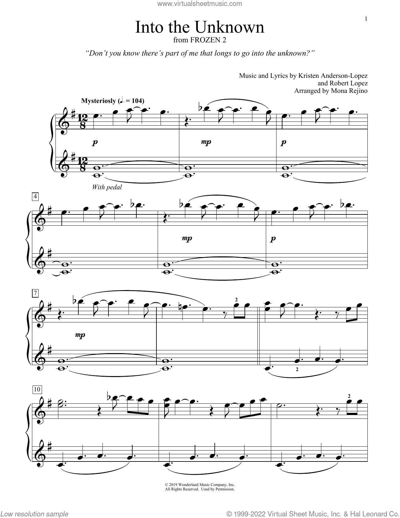 Into The Unknown (from Disney's Frozen 2) (arr. Mona Rejino)
