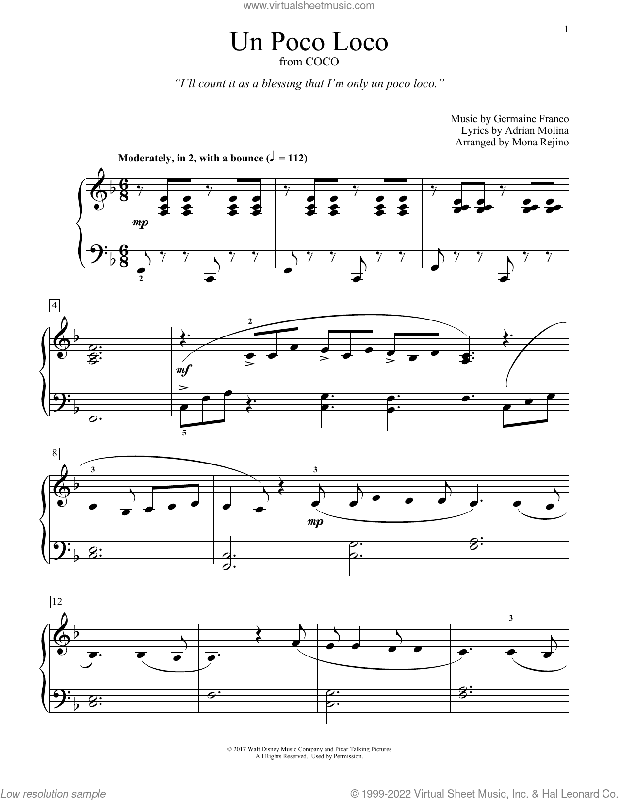 Un Poco Loco (from Coco) (arr. Mona Rejino)