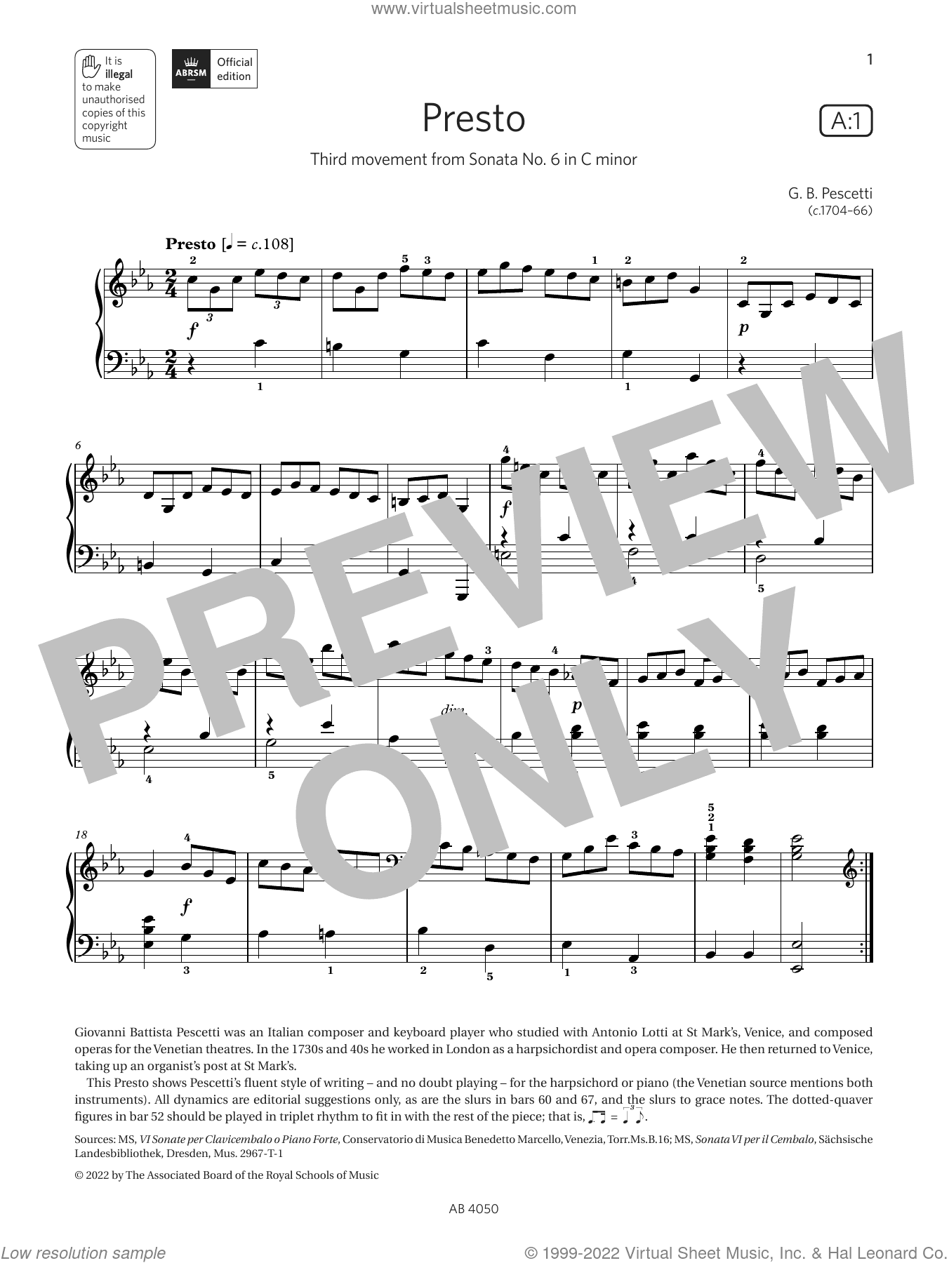 Presto (Grade 4, list A1, from the ABRSM Piano Syllabus 2023 and 2024)