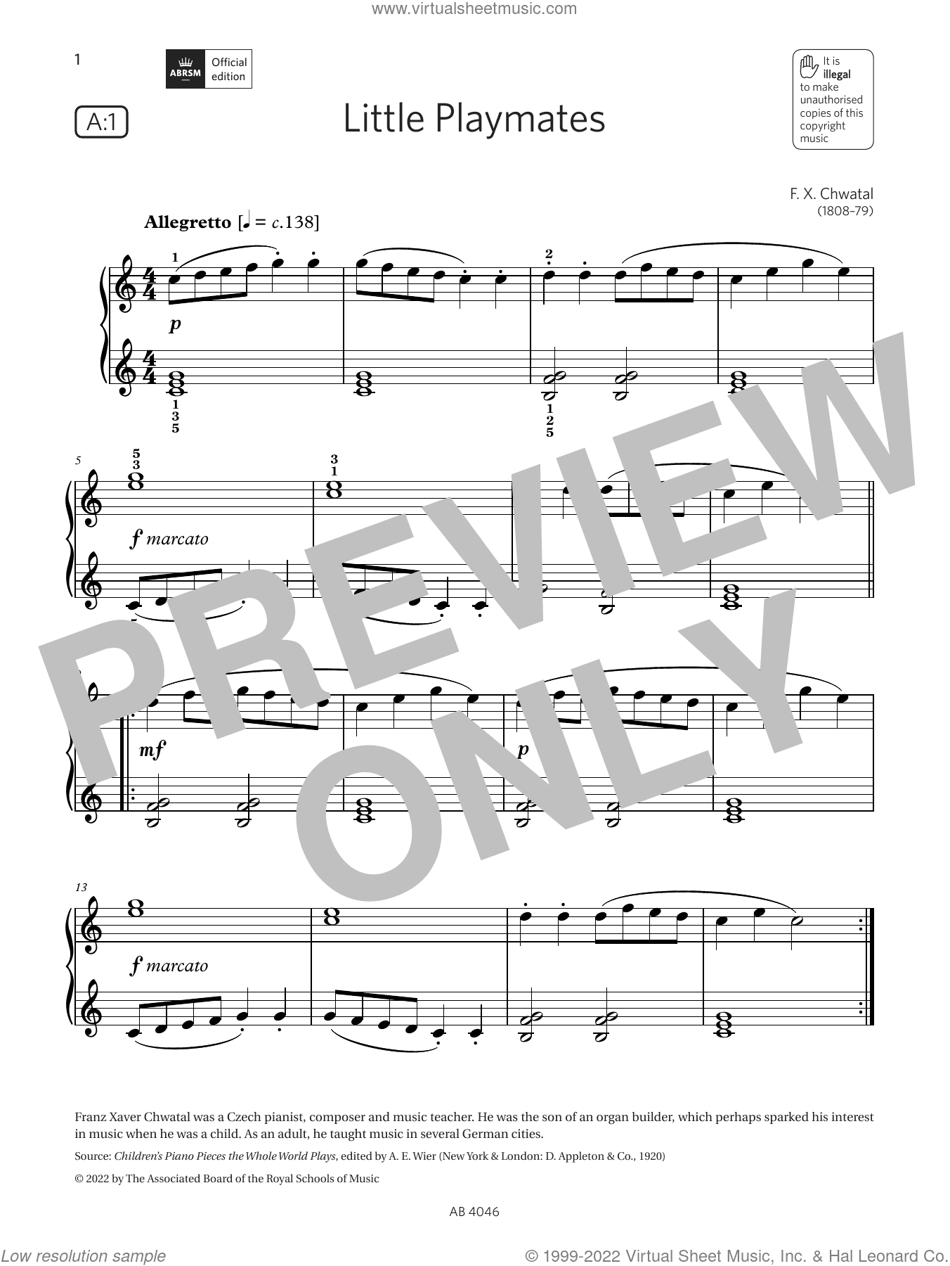 Little Playmates (Grade Initial, list A1, from the ABRSM Piano Syllabus 2023 and 2024)