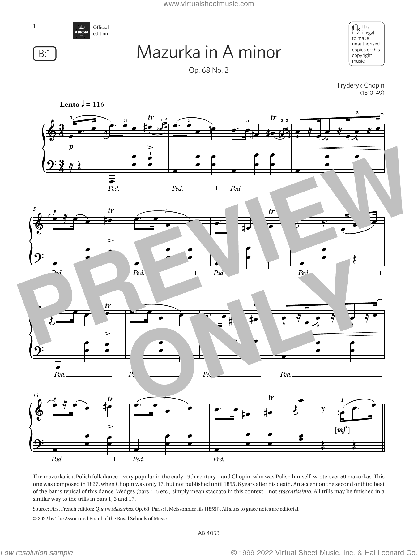 Mazurka in A minor (Grade 7, list B1, from the ABRSM Piano Syllabus 2023 and 2024)