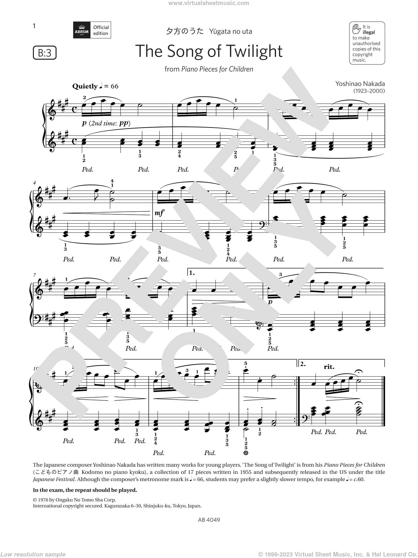 The Song of Twilight (Grade 3, list B3, from the ABRSM Piano Syllabus 2023 and 2024)