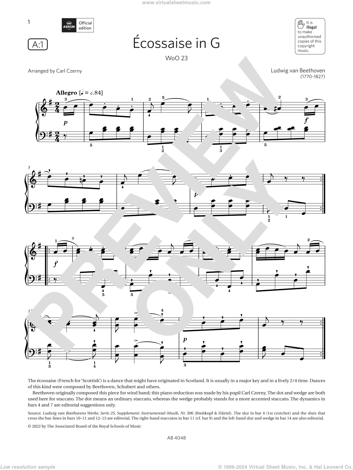Ecossaise in G (Grade 2, list A1, from the ABRSM Piano Syllabus 2023 and 2024)
