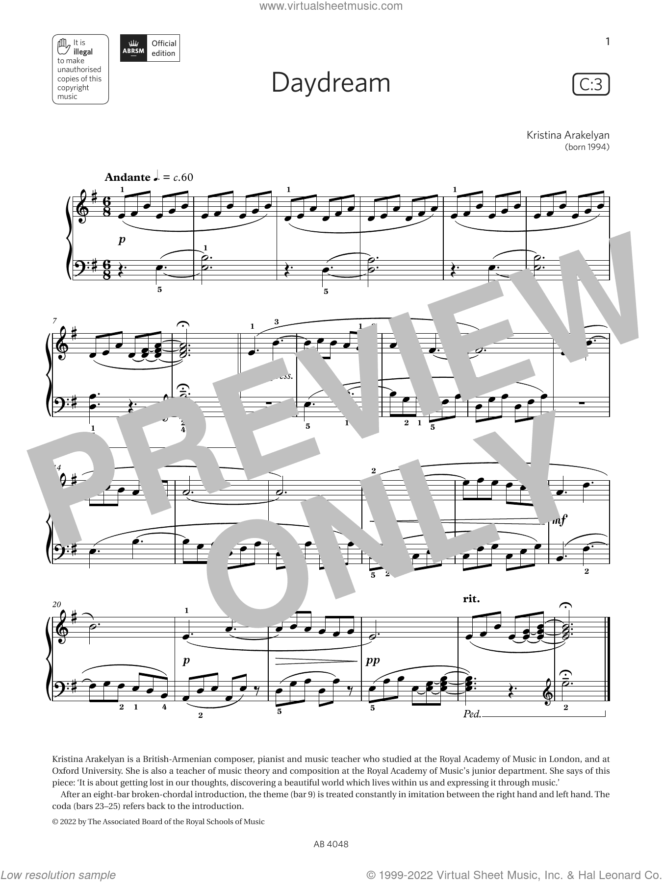 Daydream (Grade 2, list C3, from the ABRSM Piano Syllabus 2023 and 2024)