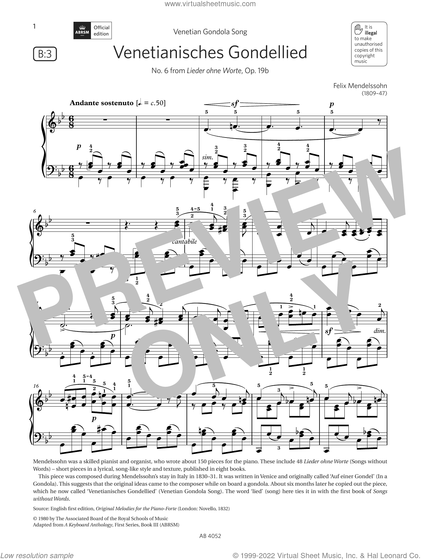Venetianisches Gondellied (Grade 6, list B3, from the ABRSM Piano Syllabus 2023 and 2024)