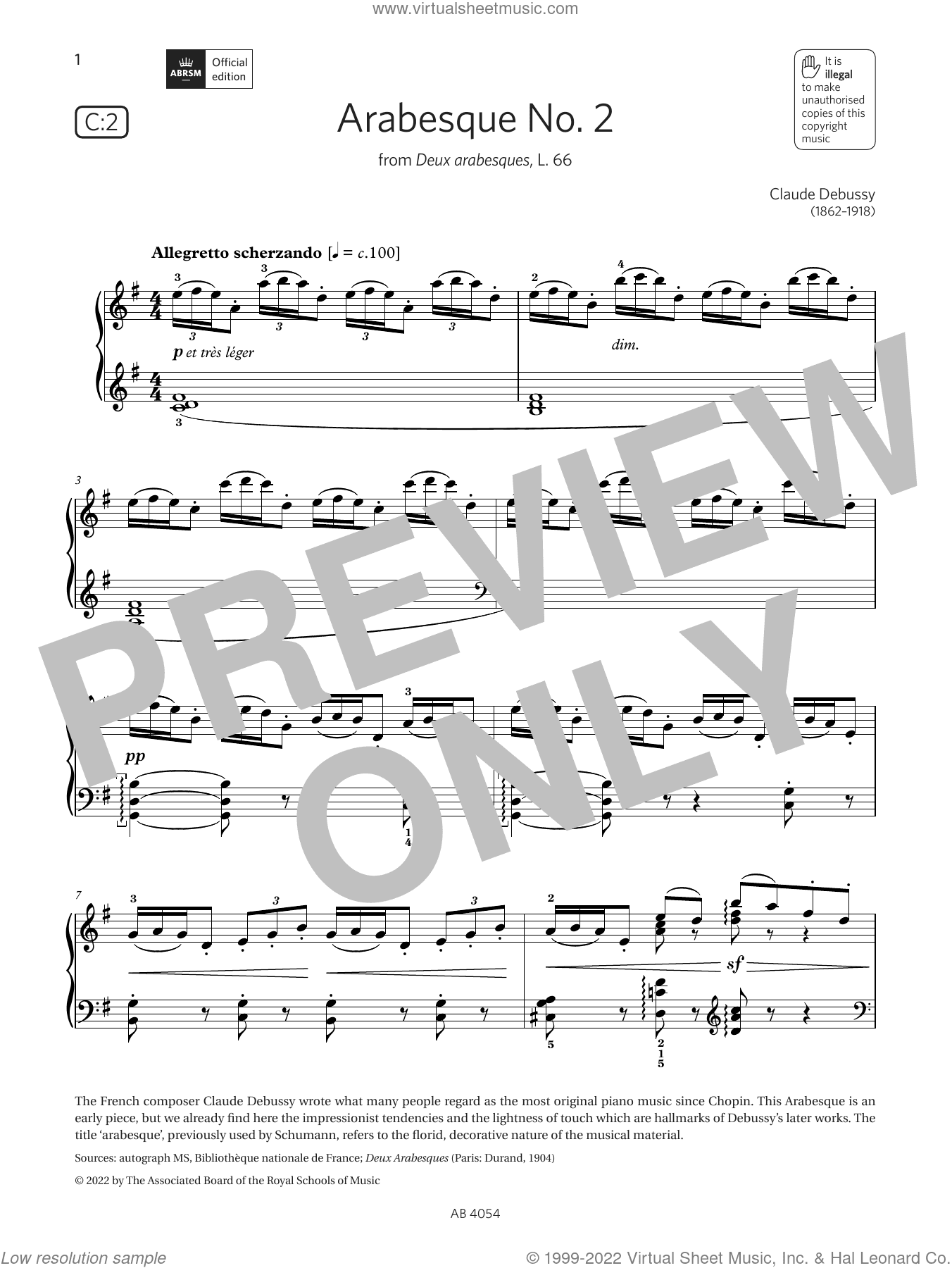 Arabesque No. 2 (Grade 8, list C2, from the ABRSM Piano Syllabus 2023 and 2024)