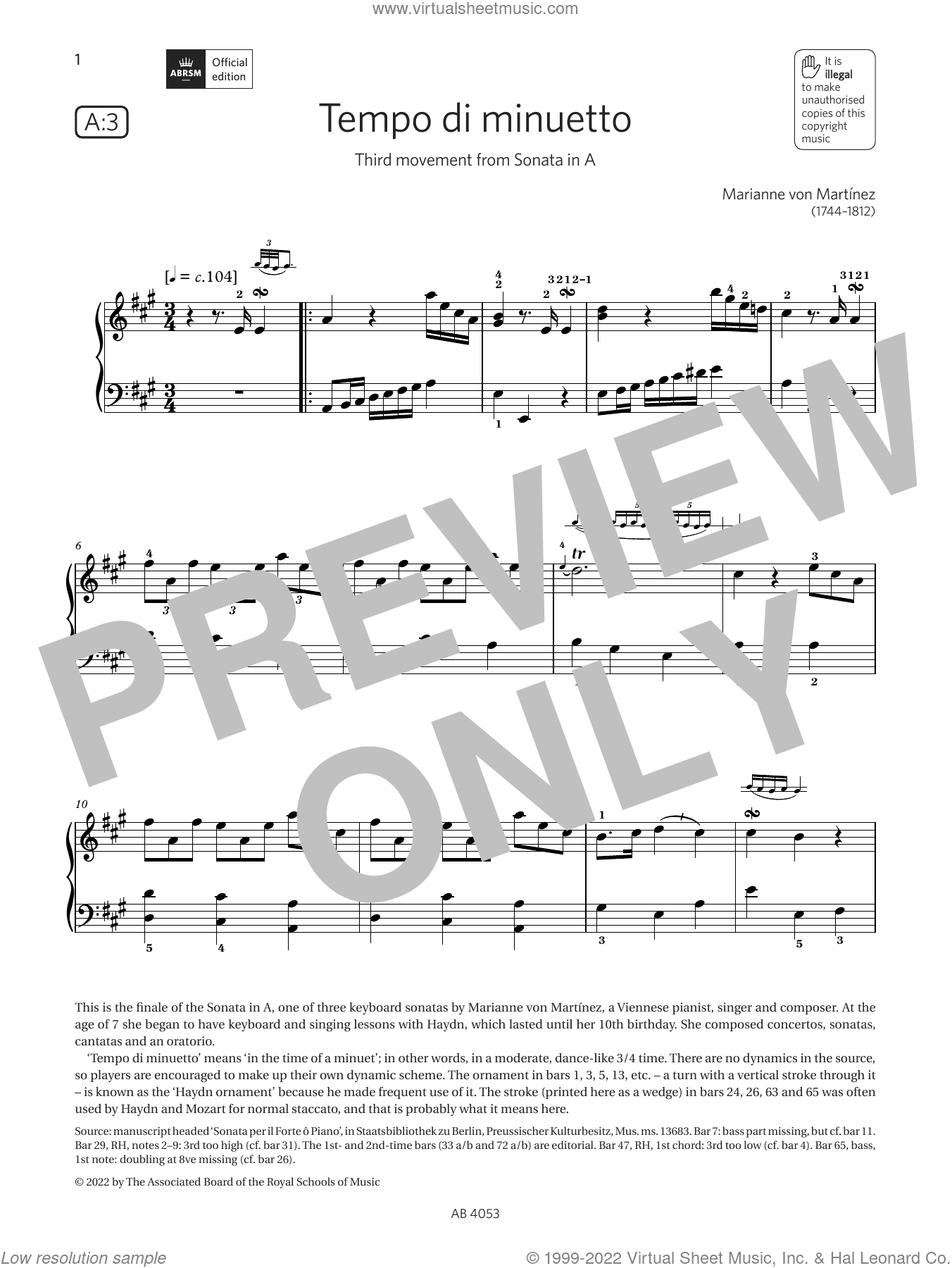 Tempo di minuetto (Grade 7, list A3, from the ABRSM Piano Syllabus 2023 and 2024)