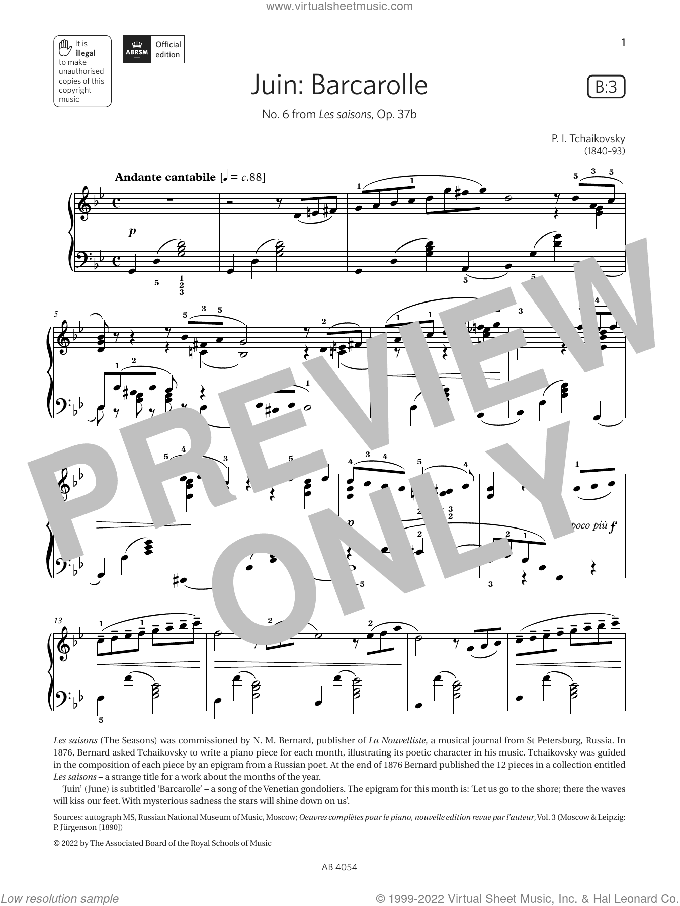 Juin: Barcarolle (Grade 8, list B3, from the ABRSM Piano Syllabus 2023 and 2024)