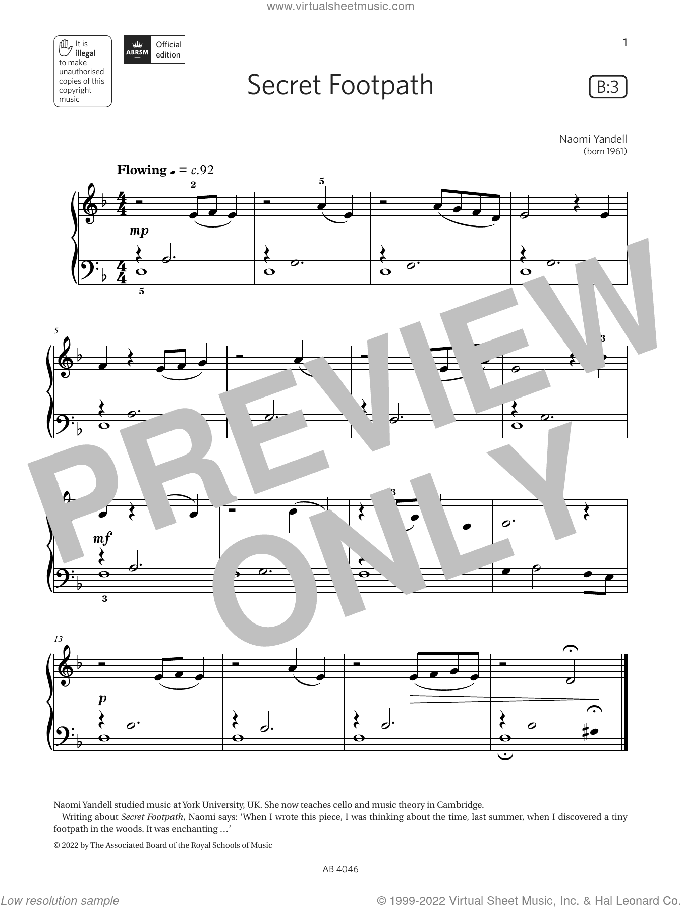 Secret Footpath (Grade Initial, list B3, from the ABRSM Piano Syllabus 2023 and 2024)