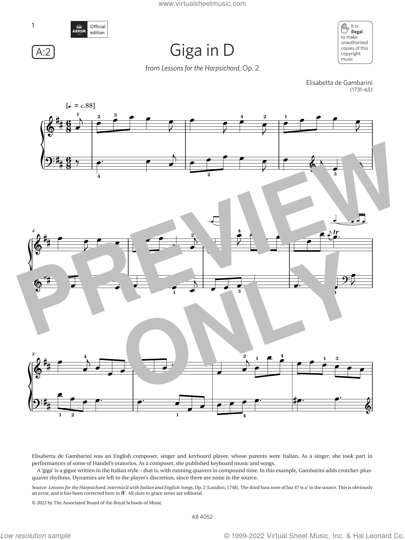 Giga in D (Grade 6, list A2, from the ABRSM Piano Syllabus 2023 and 2024)