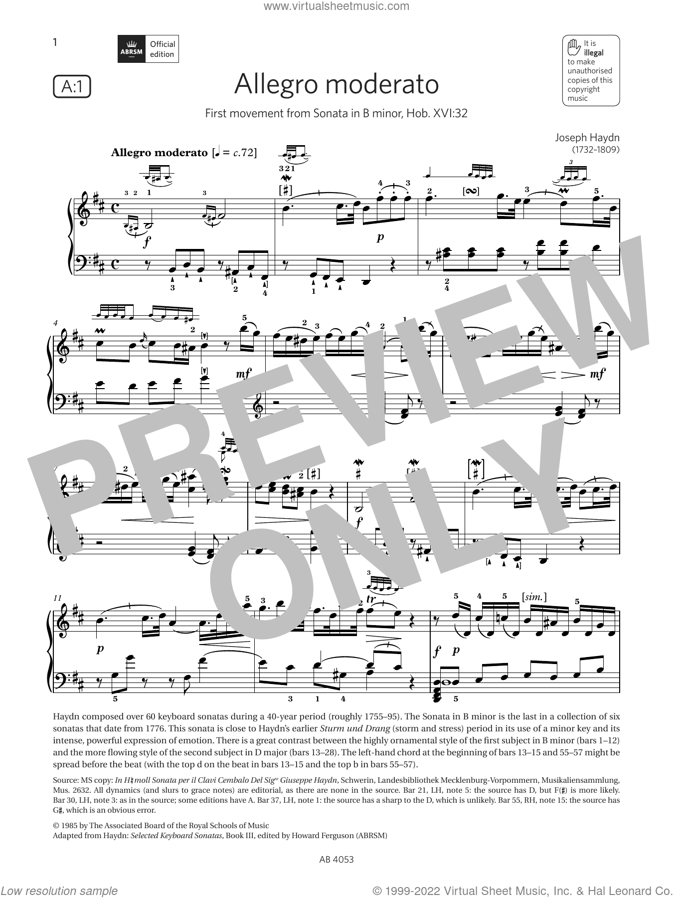 Allegro moderato (Grade 7, list A1, from the ABRSM Piano Syllabus 2023 and 2024)