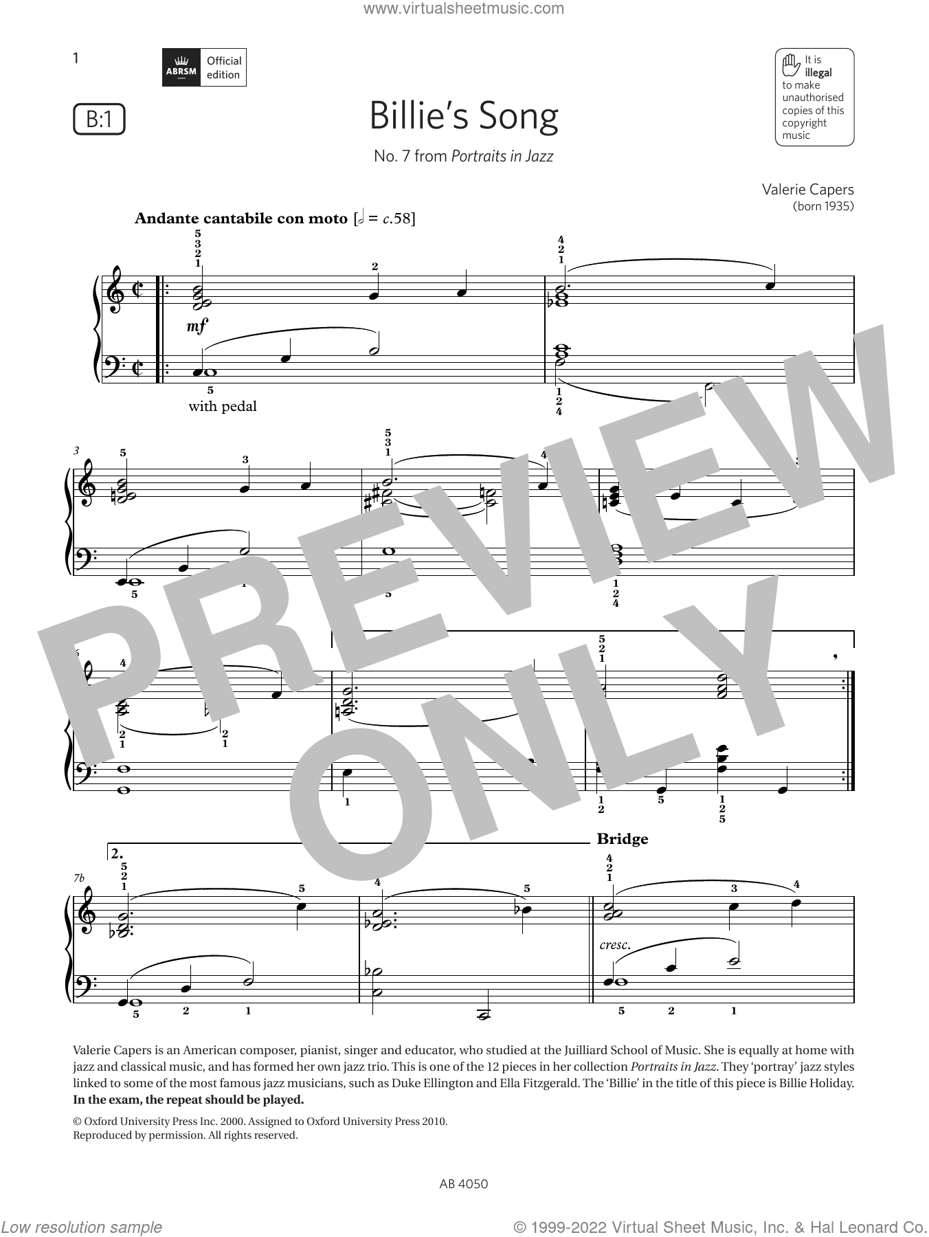 Billie's Song (Grade 4, list B1, from the ABRSM Piano Syllabus 2023 and 2024)