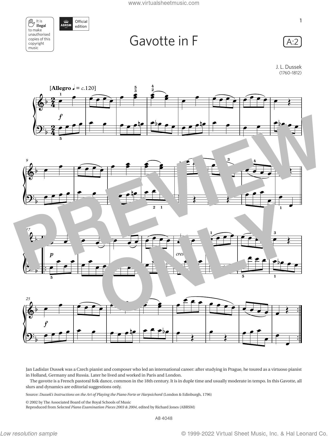 Gavotte in F (Grade 2, list A2, from the ABRSM Piano Syllabus 2023 and 2024)