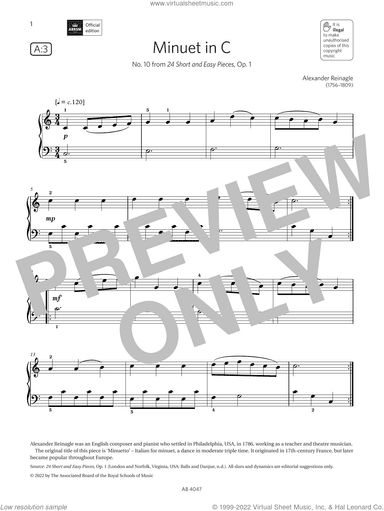 Minuet in C (Grade 1, list A3, from the ABRSM Piano Syllabus 2023 and 2024)