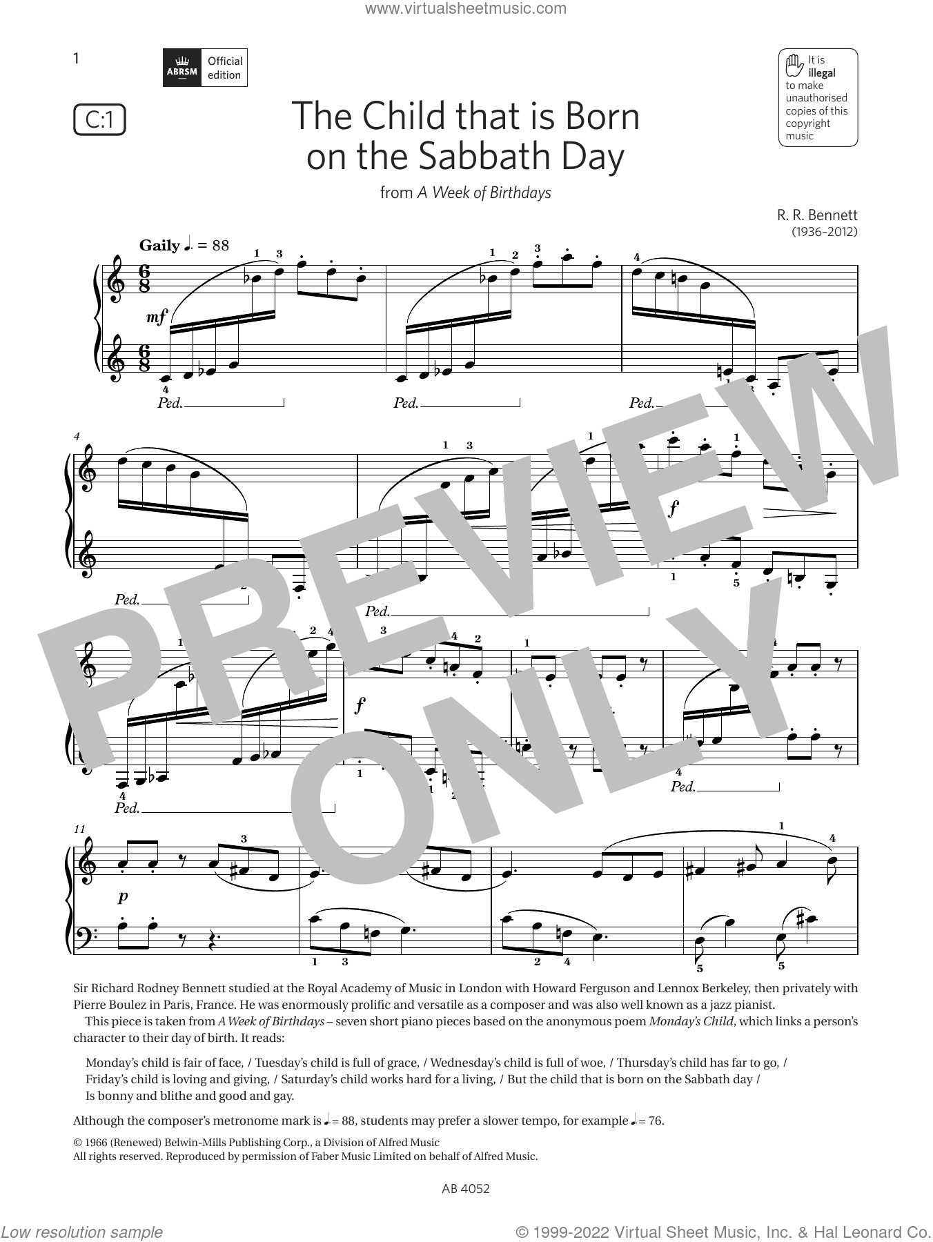 The Child that Is Born on the Sabbath Day (Grade 6, list C1, from ABRSM Piano Syllabus 2023 and 2024)