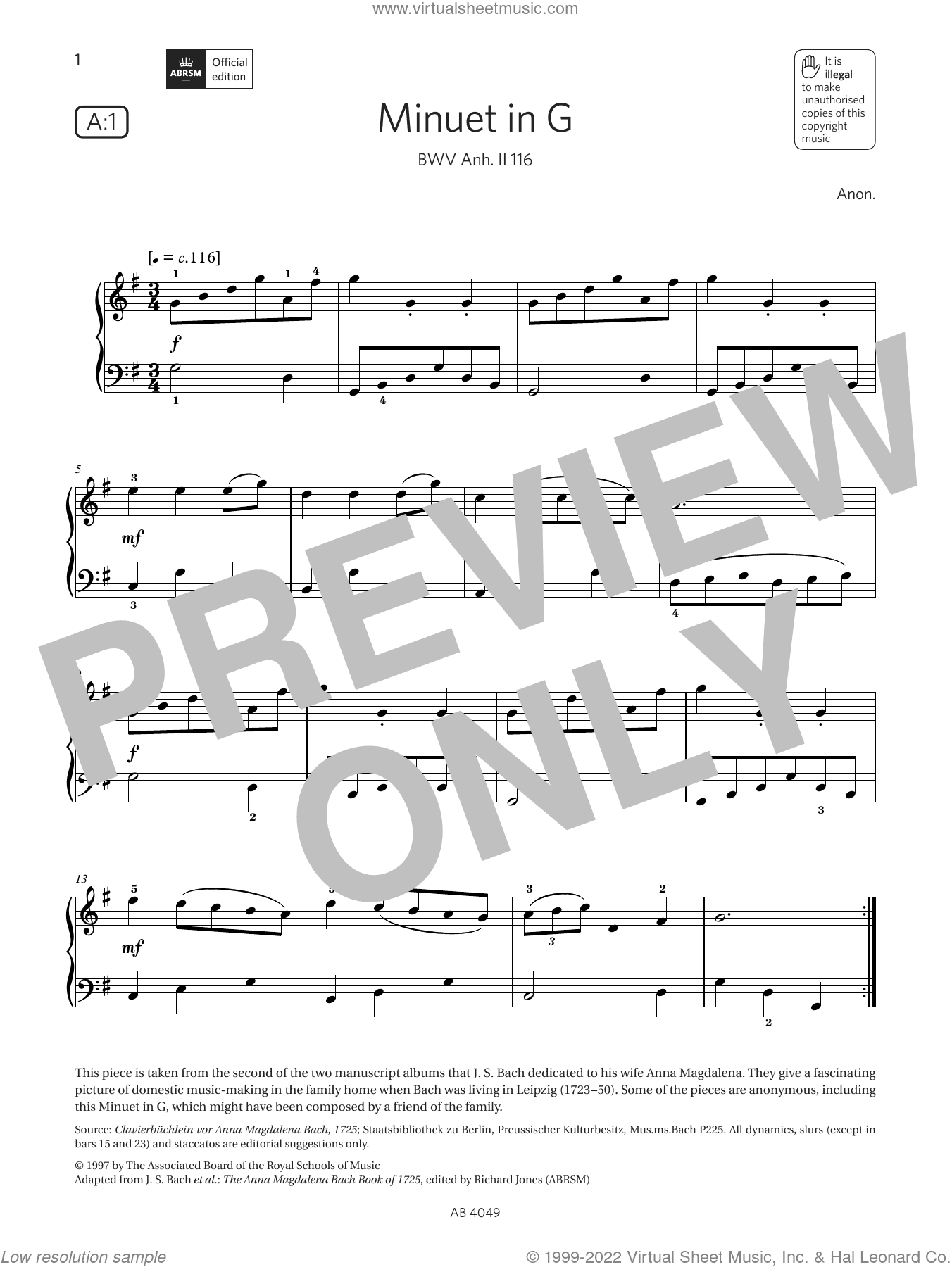 Minuet in G (Grade 3, list A1, from the ABRSM Piano Syllabus 2023 and 2024)