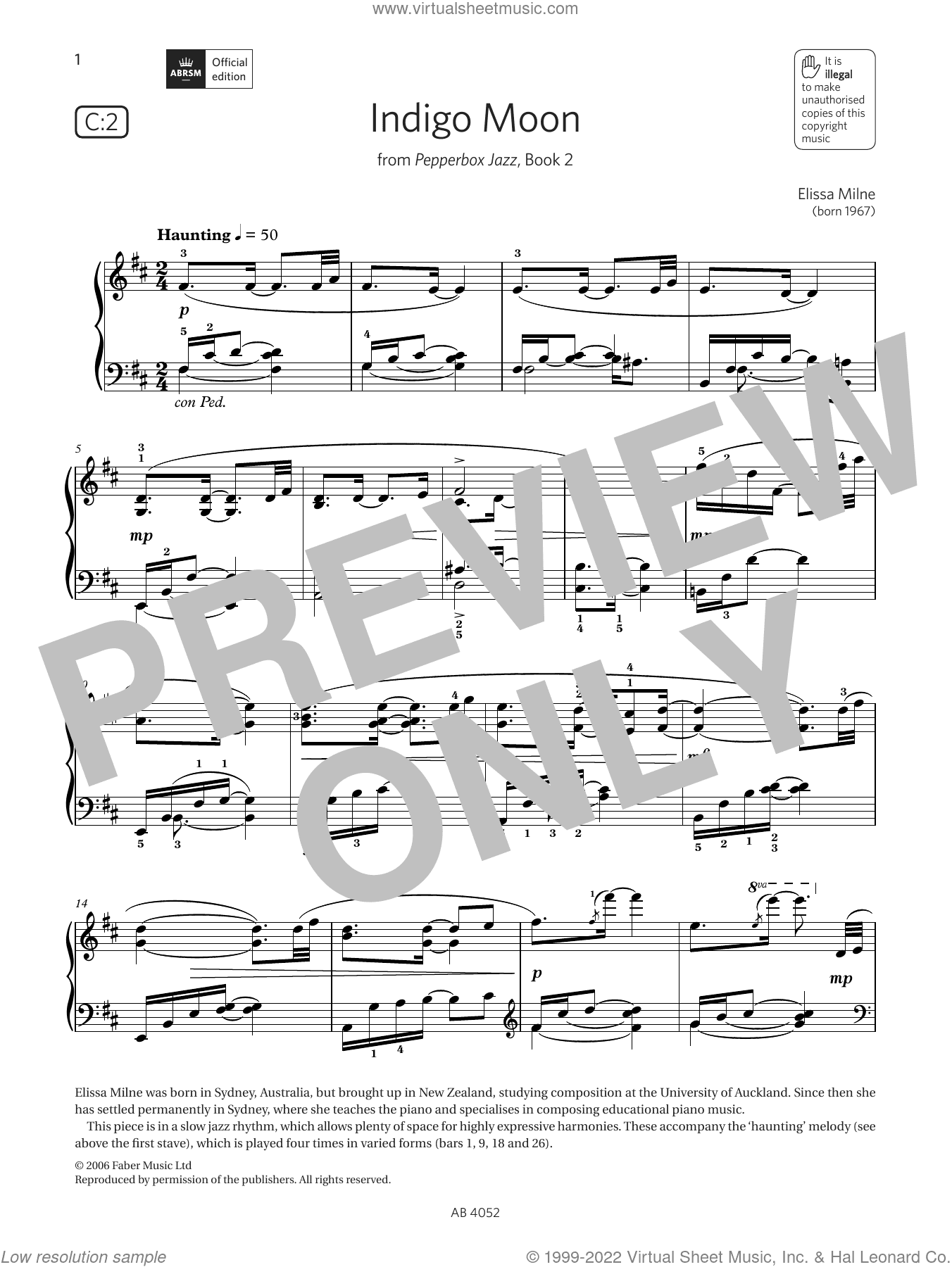 Indigo Moon (Grade 6, list C2, from the ABRSM Piano Syllabus 2023 and 2024)