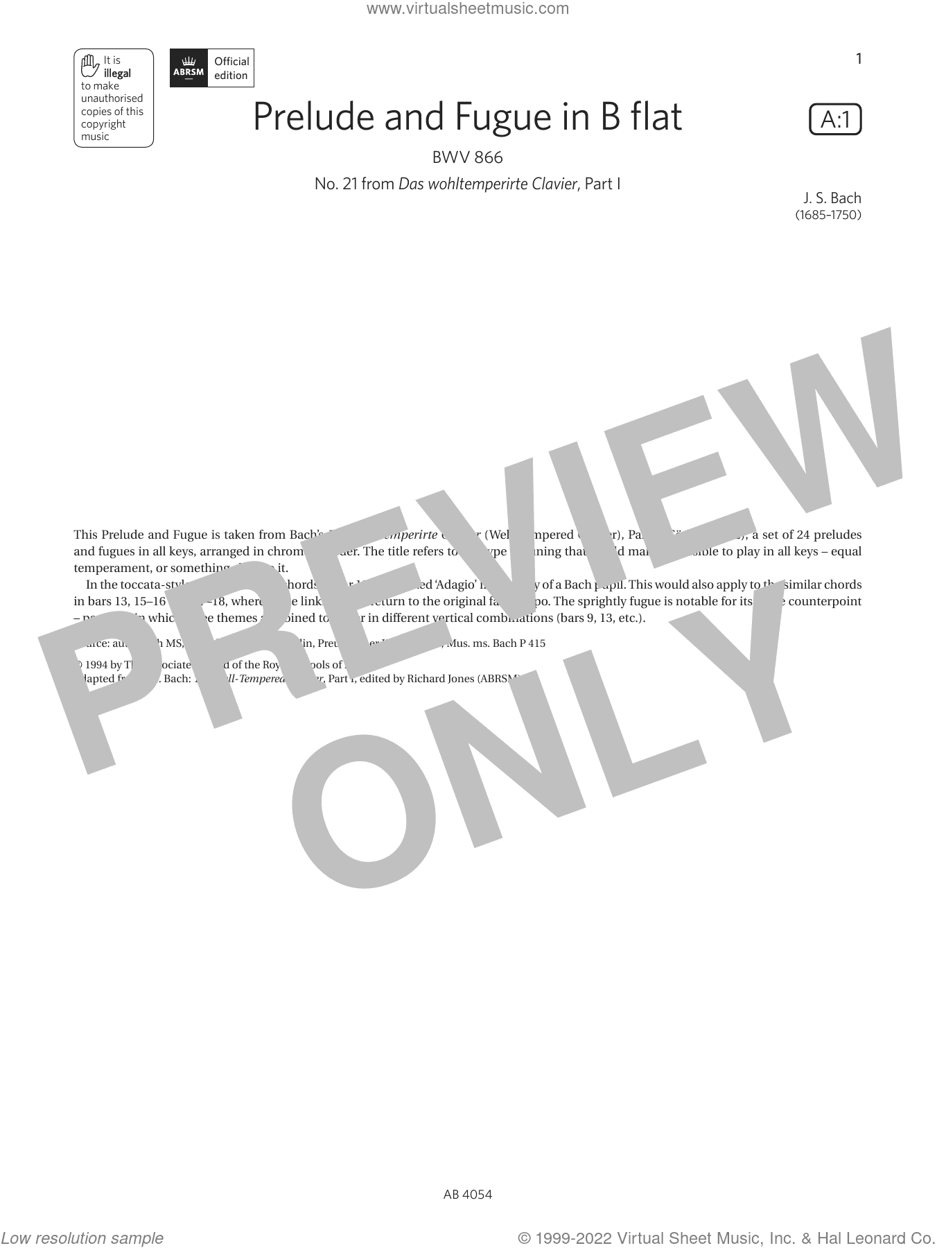 Prelude and Fugue in B flat (Grade 8, list A1, from the ABRSM Piano Syllabus 2023 and 2024)