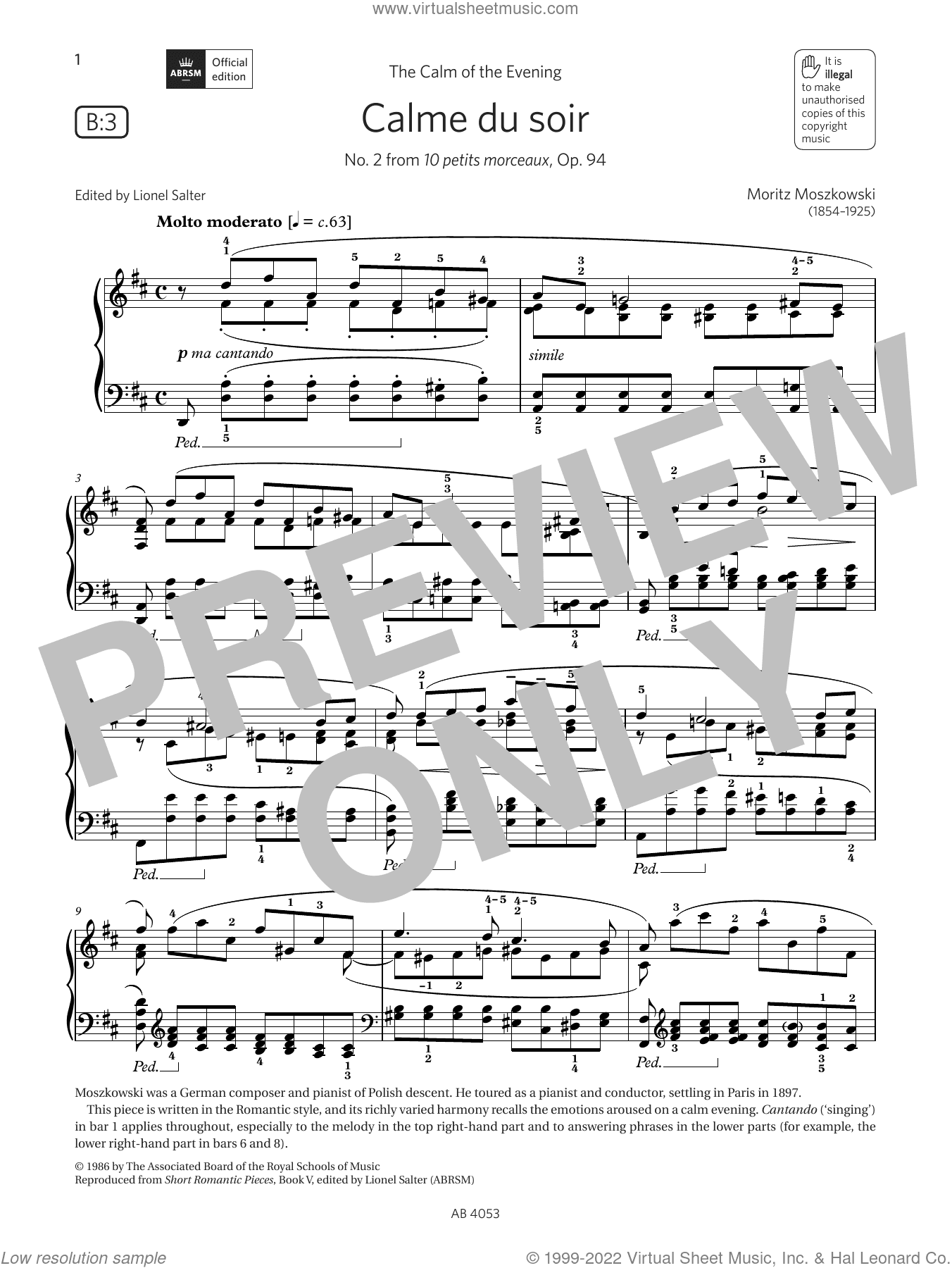 Calme du soir (Grade 7, list B3, from the ABRSM Piano Syllabus 2023 and 2024)