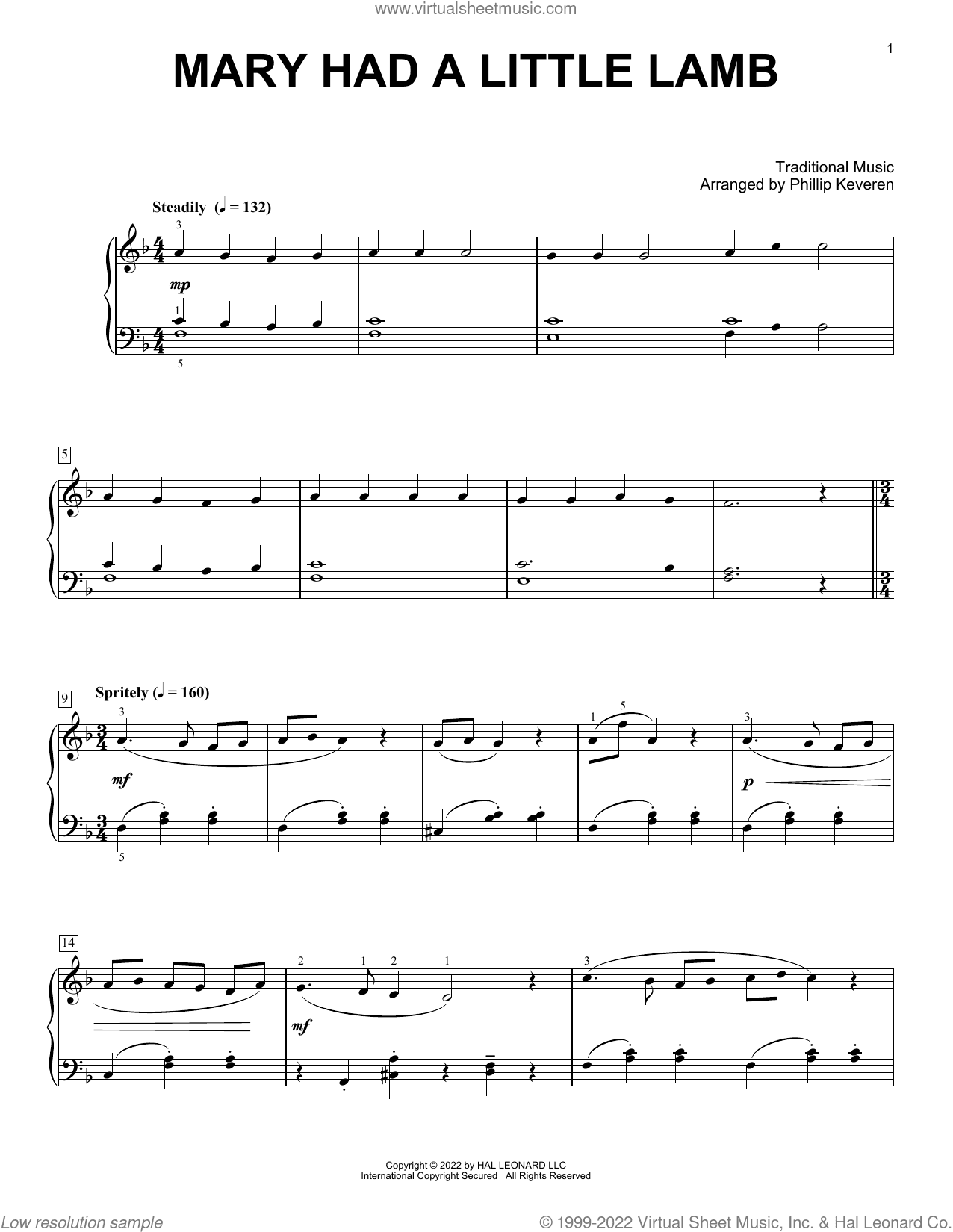 Mary Had A Little Lamb (arr. Phillip Keveren)
