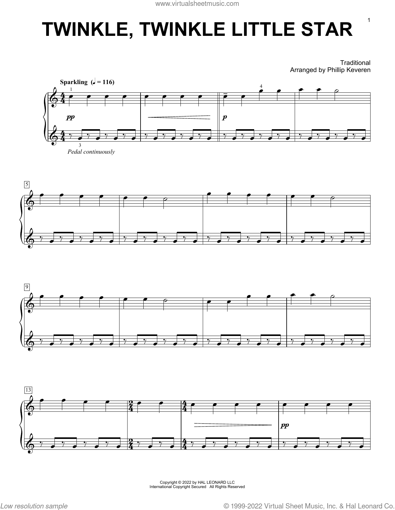 Twinkle, Twinkle Little Star (arr. Phillip Keveren)