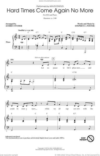 Hard Times Come Again No More (arr. Audrey Snyder)