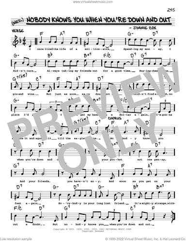 Nobody Knows You When You're Down And Out (arr. Robert Rawlins)