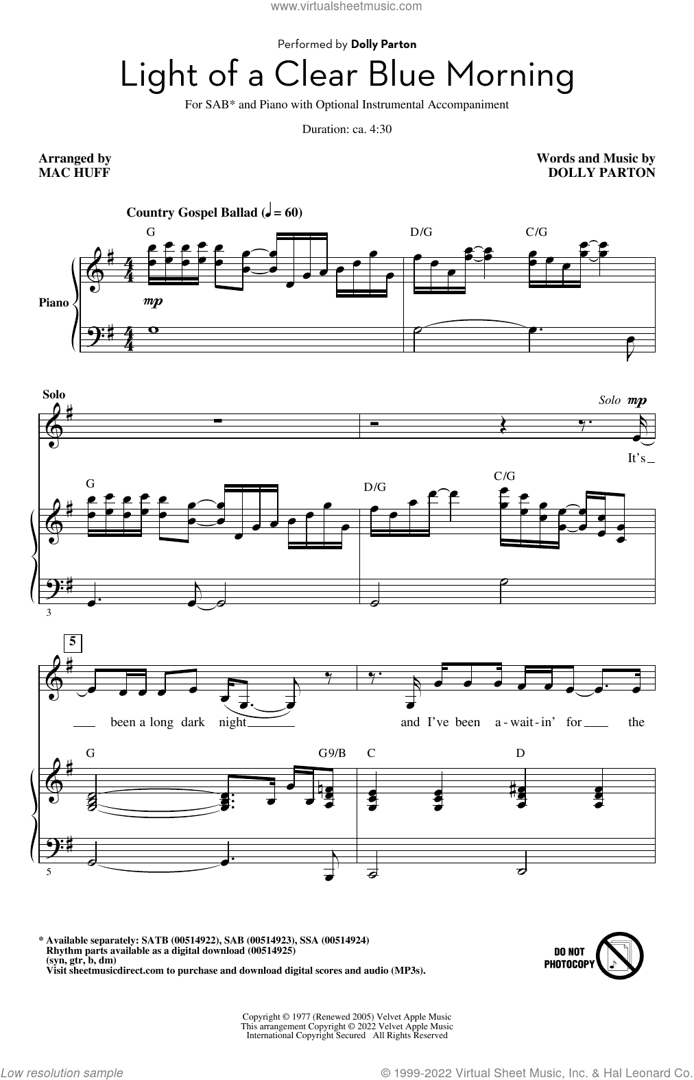Light Of A Clear Blue Morning (arr. Mac Huff)