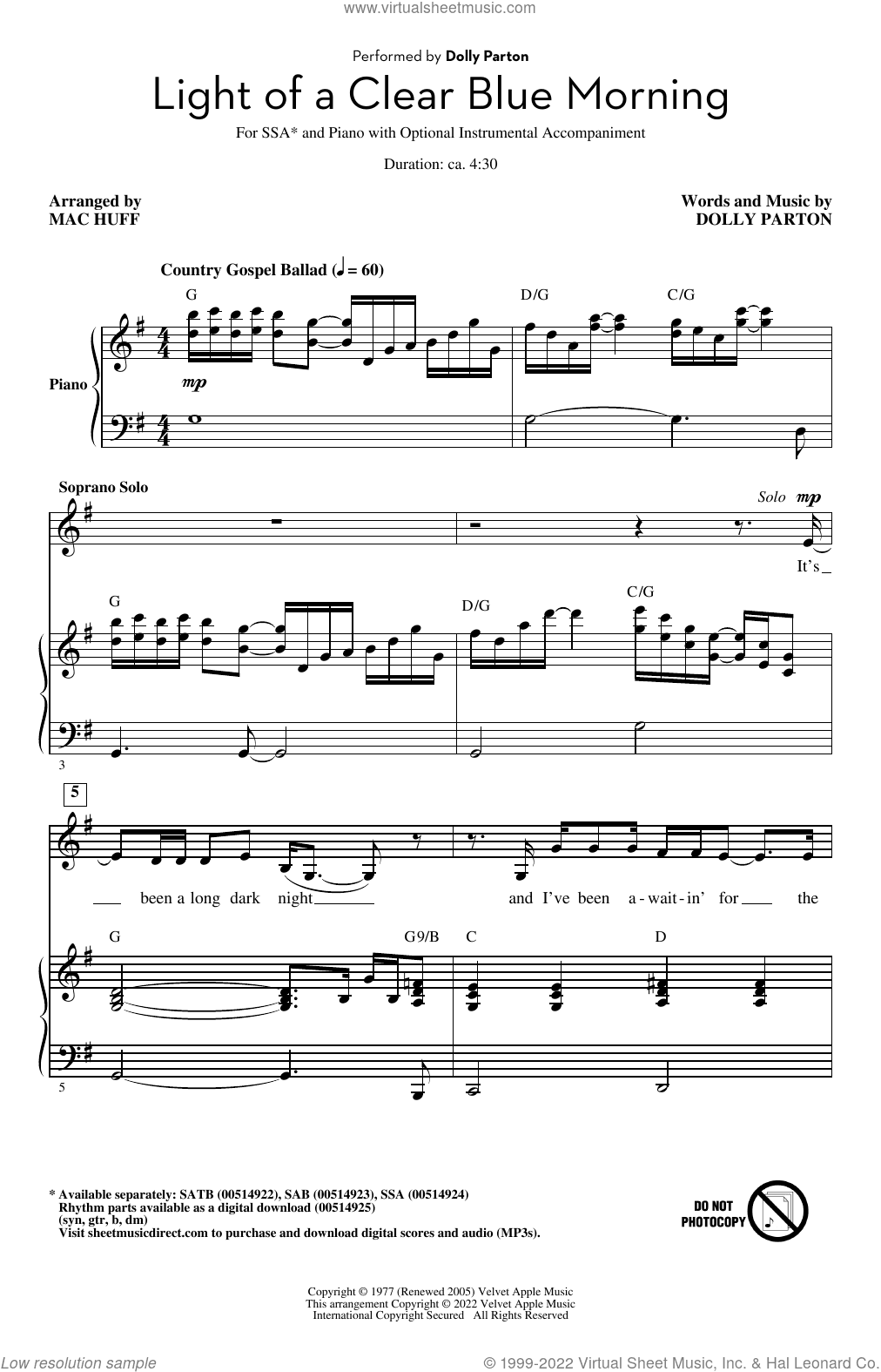Light Of A Clear Blue Morning (arr. Mac Huff)