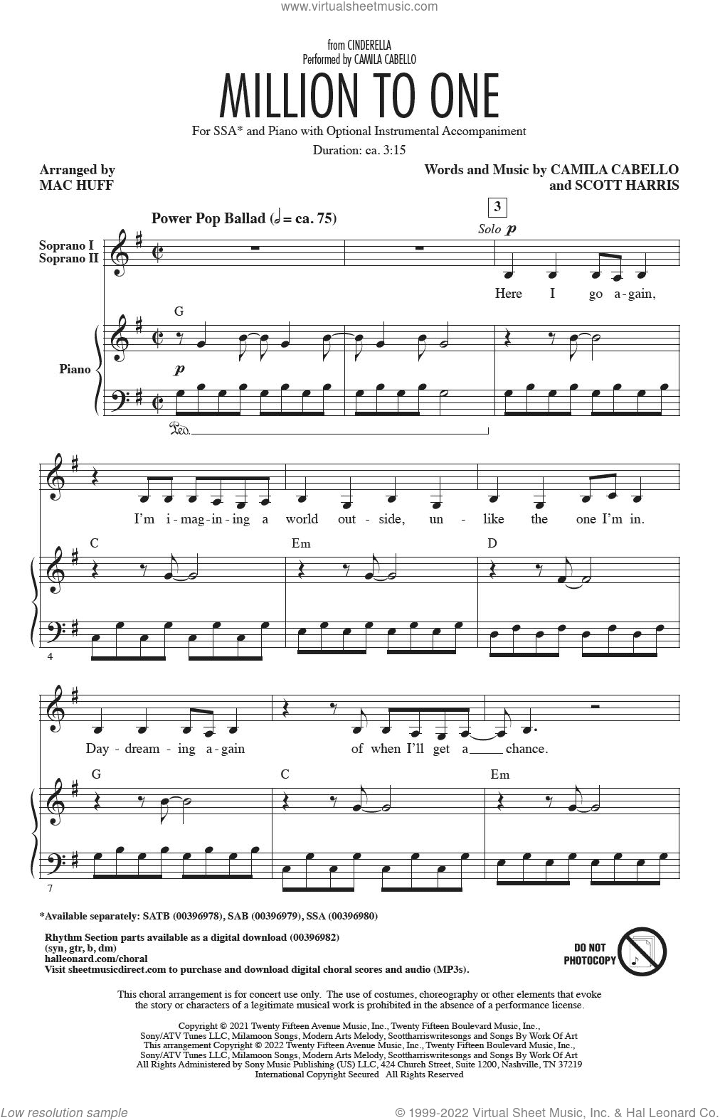 Million To One (from the Amazon Original Movie Cinderella) (arr. Mac Huff)