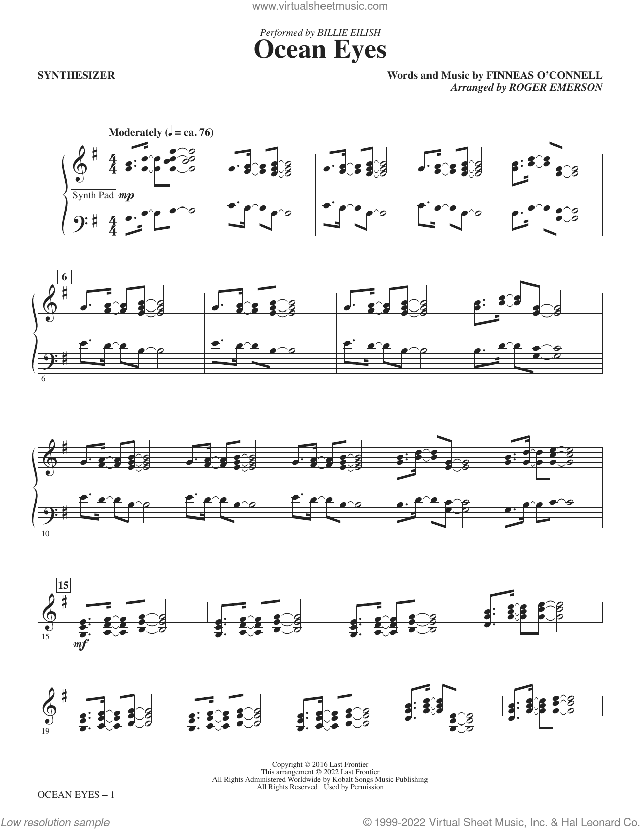 ocean eyes (arr. Roger Emerson) (complete set of parts)