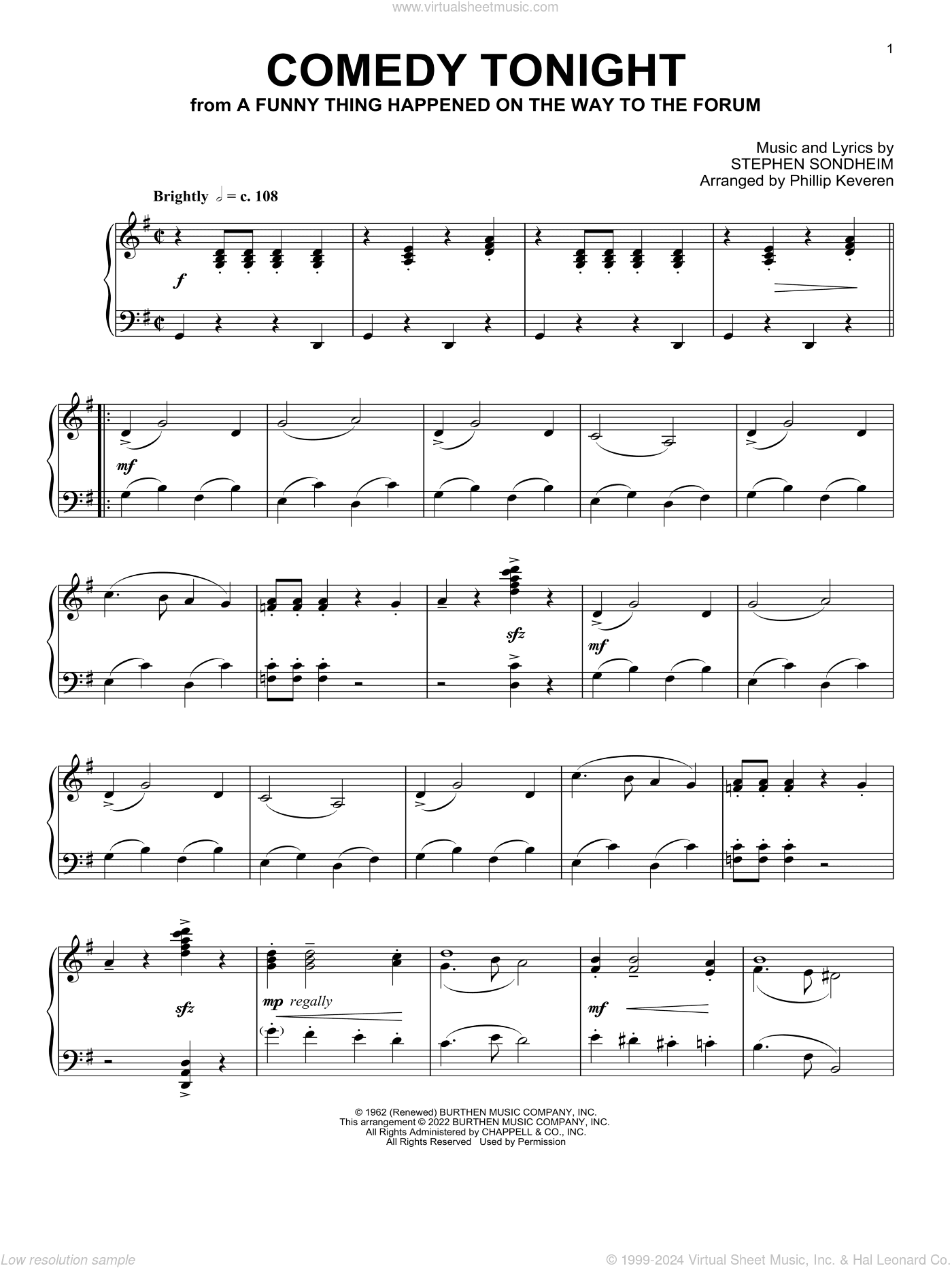 Comedy Tonight (from A Funny Thing Happened...) (arr. Phillip Keveren)