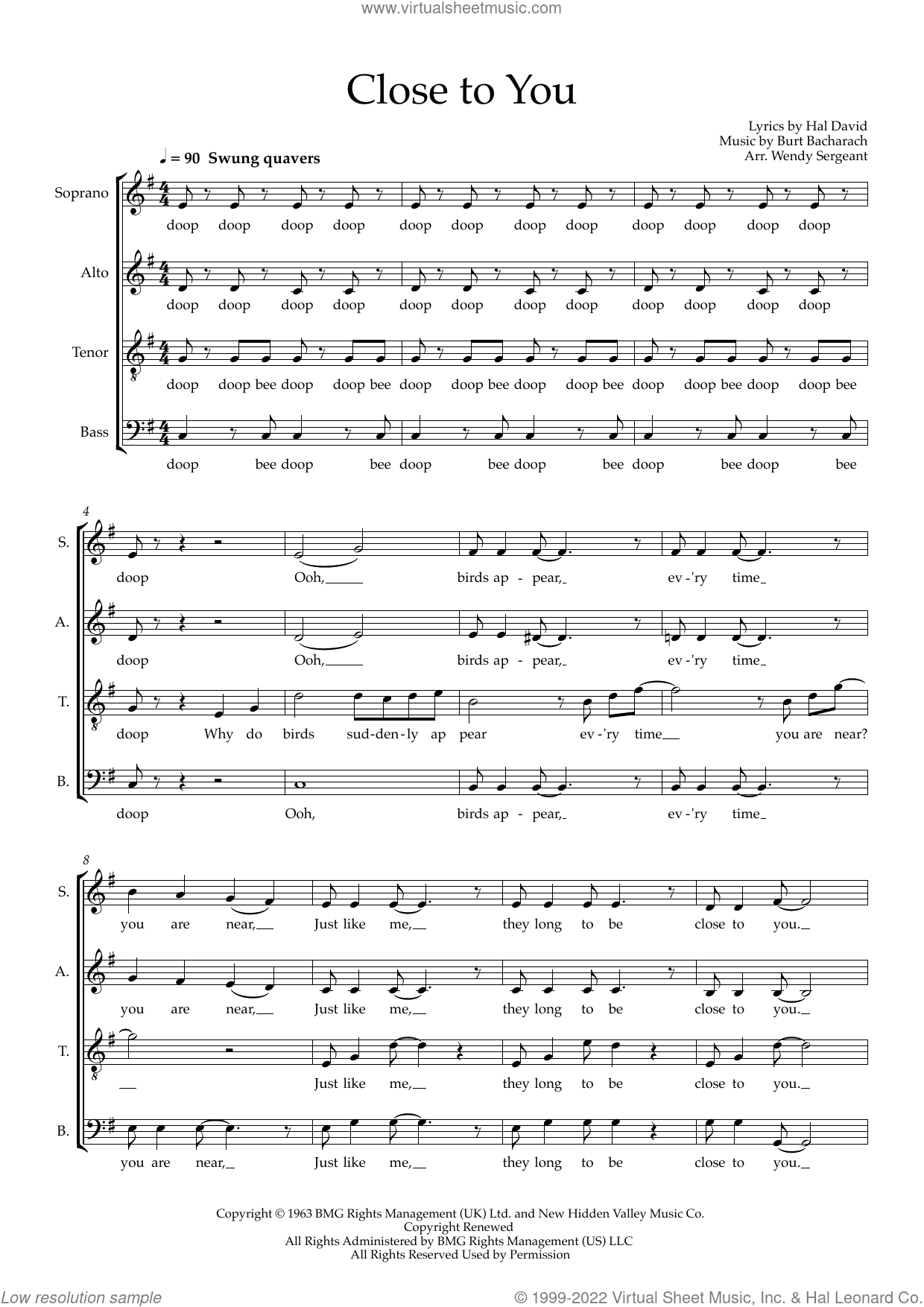 Close To You (arr. Wendy Sergeant)