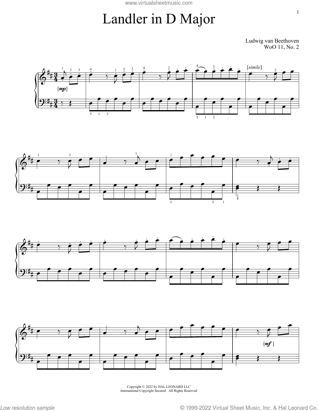 Landler In D Major, WoO 11, No. 2
