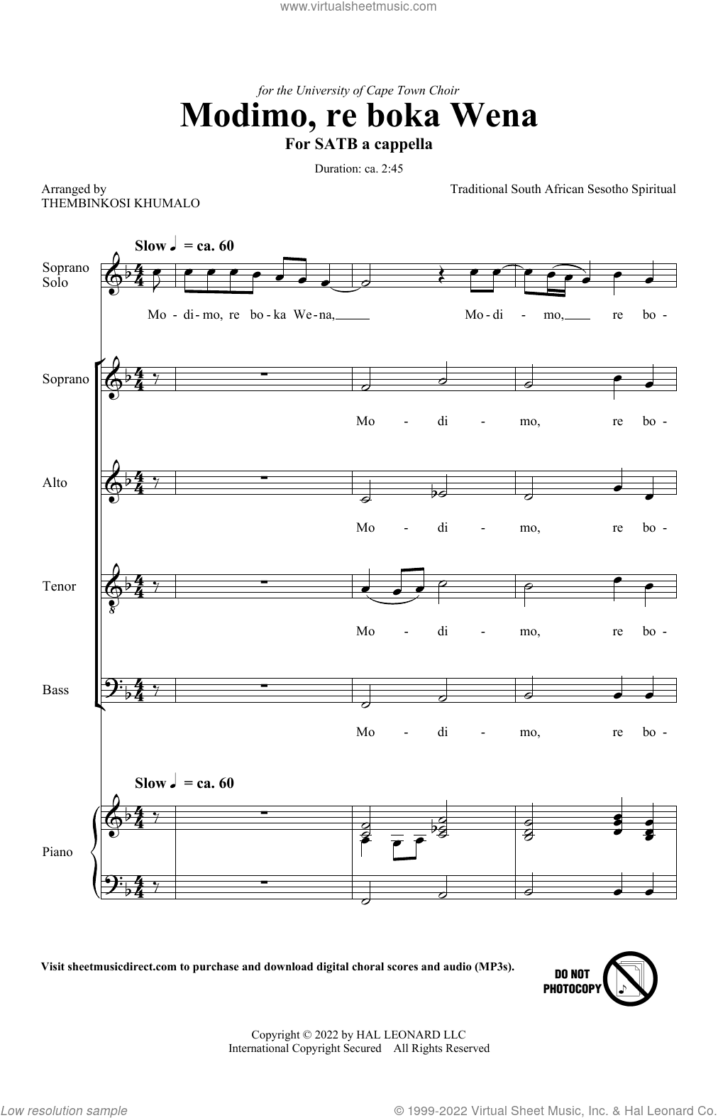 Modimo, re boka Wena (arr. Thembinkosi Khumalo)