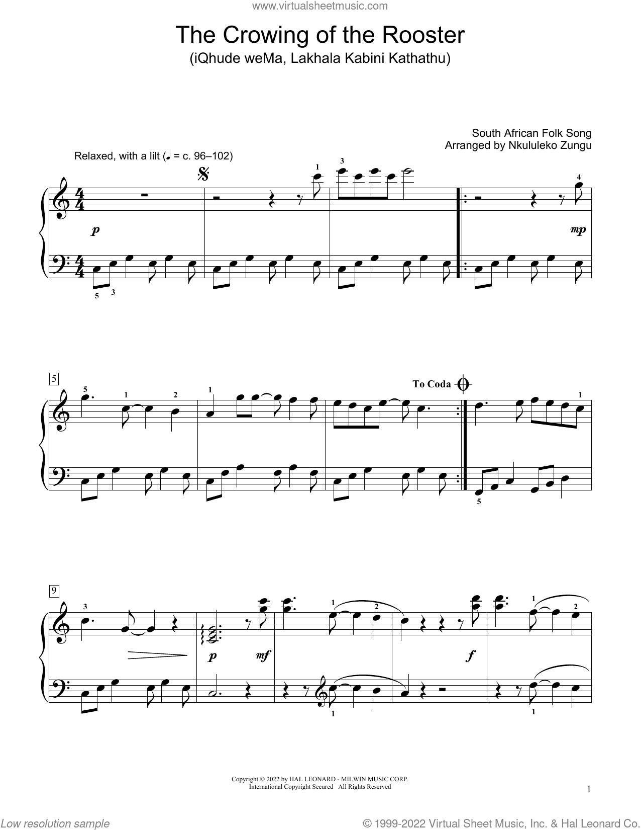 The Crowing Of The Rooster (Iqhude Wema, Lakhala Kabini Kathathu) (arr. Nkululeko Zungu)