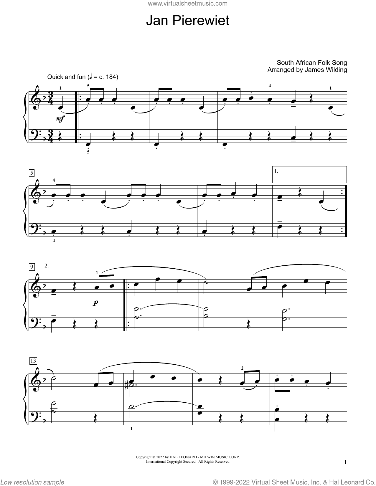 Jan Pierewiet (arr. James Wilding)