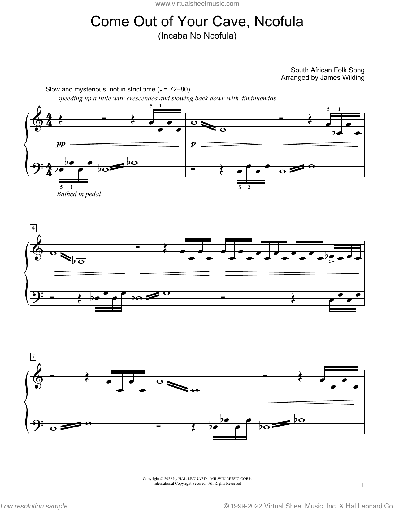 Come Out Of Your Cave, Ncofula (Incaba No Ncofula) (arr. James Wilding)