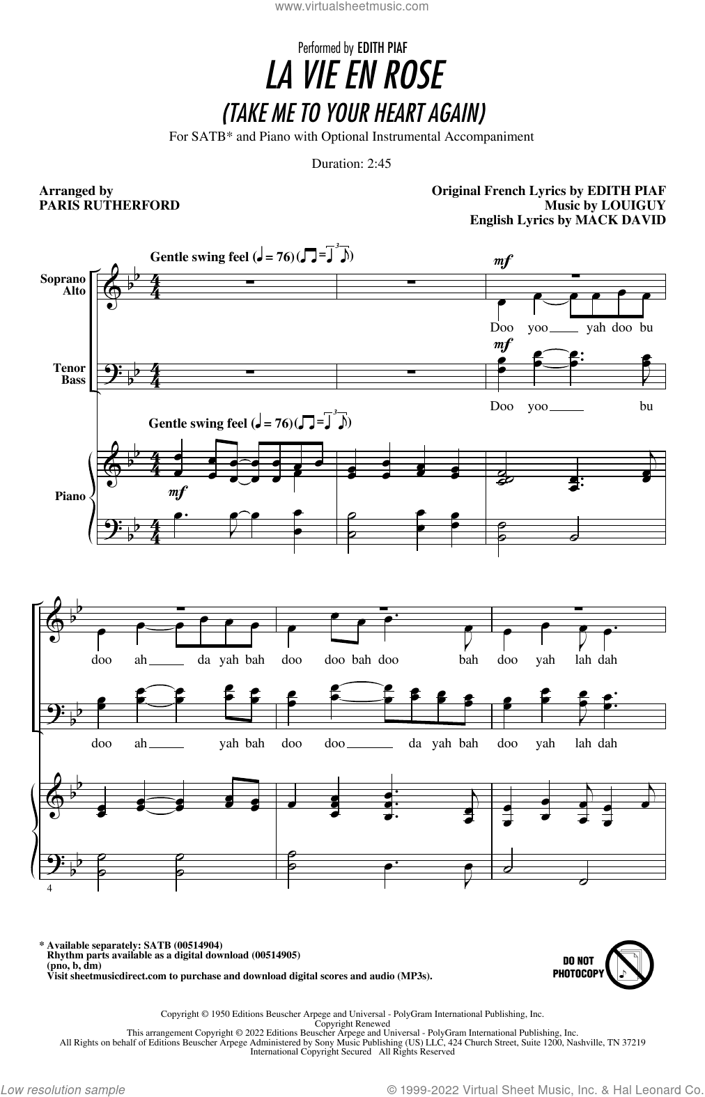 La Vie En Rose (Take Me To Your Heart Again) (arr. Paris Rutherford)