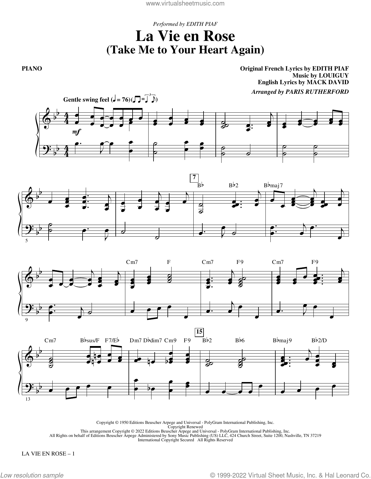 La Vie En Rose (Take Me to Your Heart Again) (arr. Paris Rutherford)