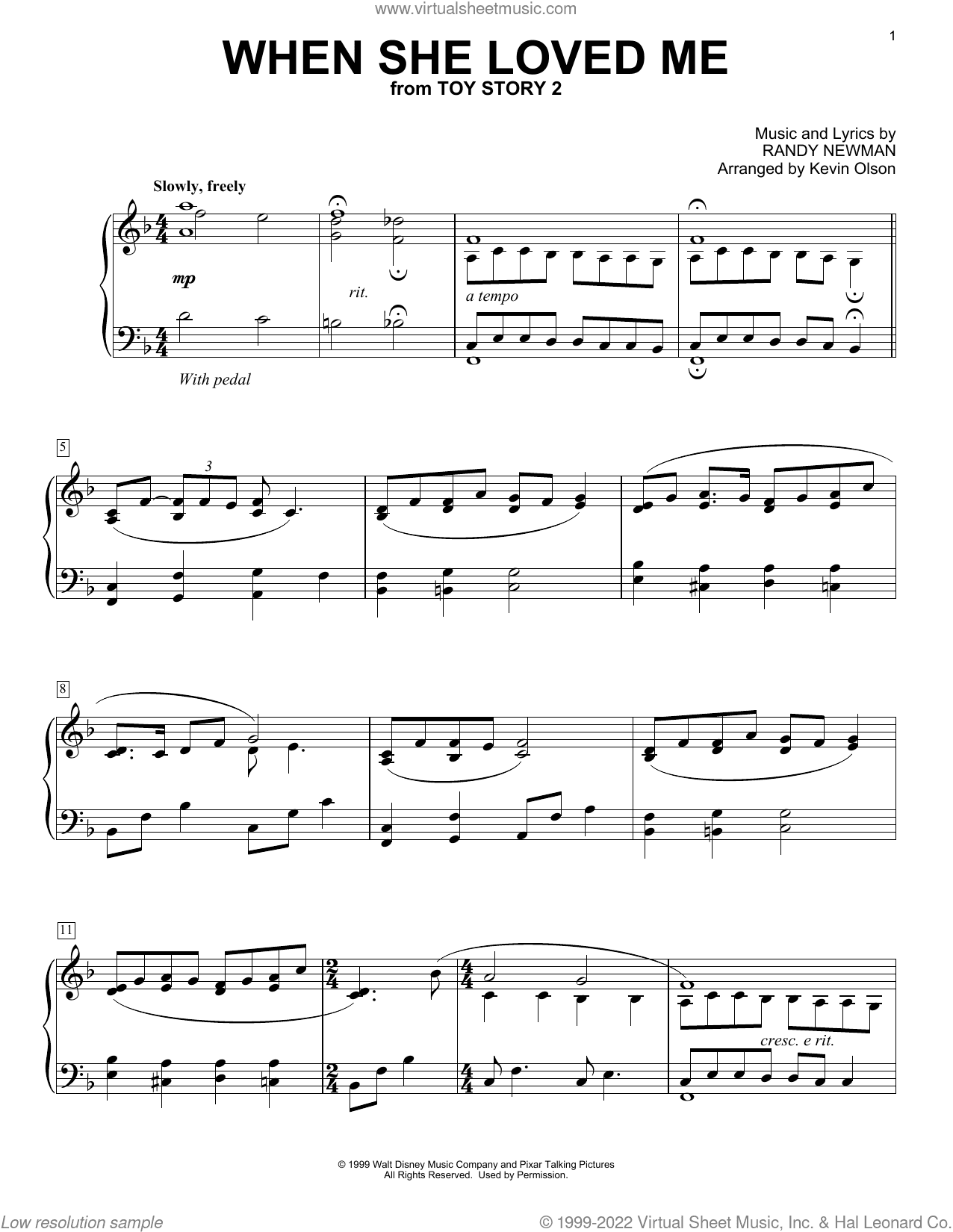 When She Loved Me (from Toy Story 2) (arr. Kevin Olson)