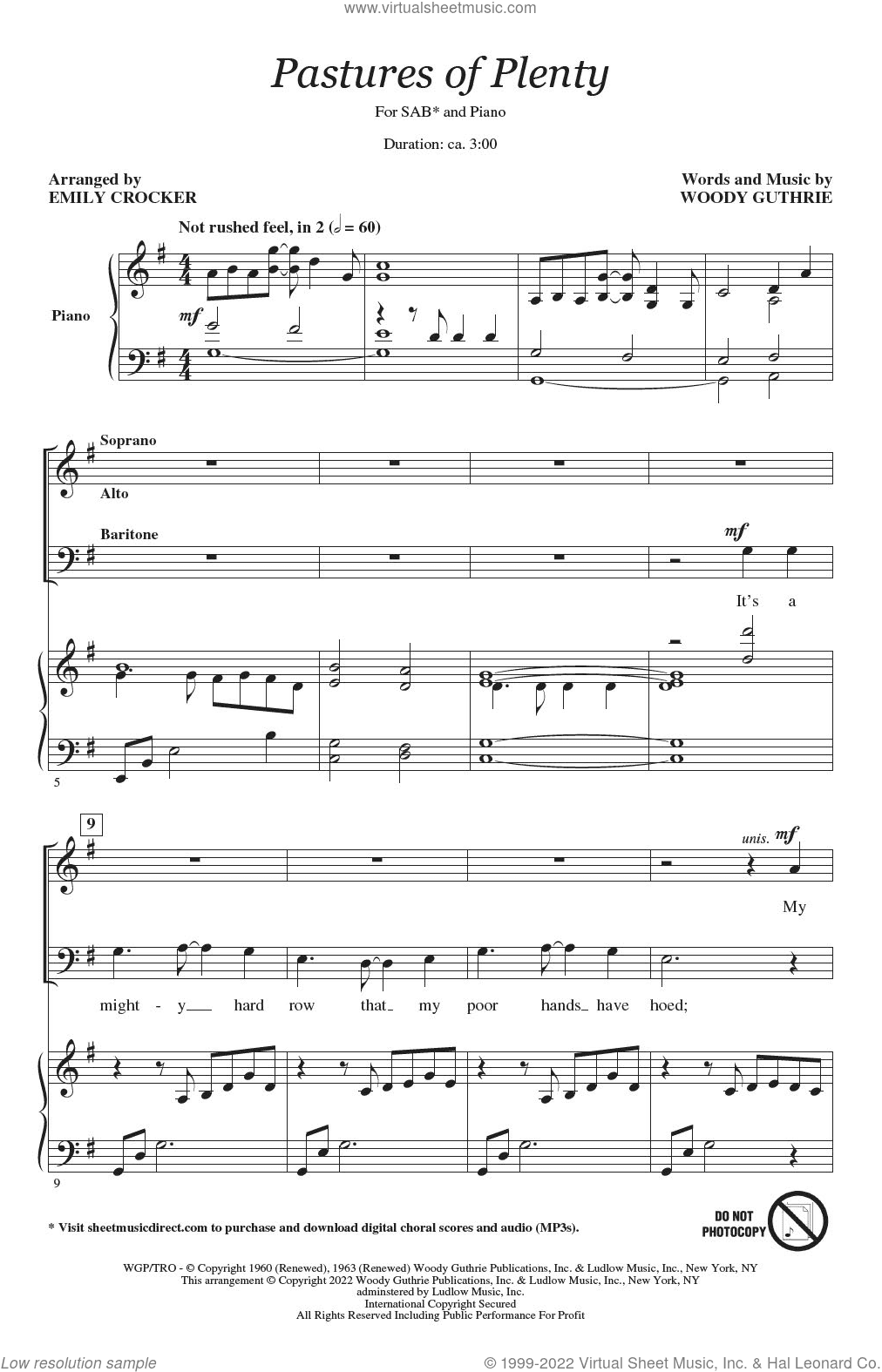 Pastures Of Plenty (arr. Emily Crocker)