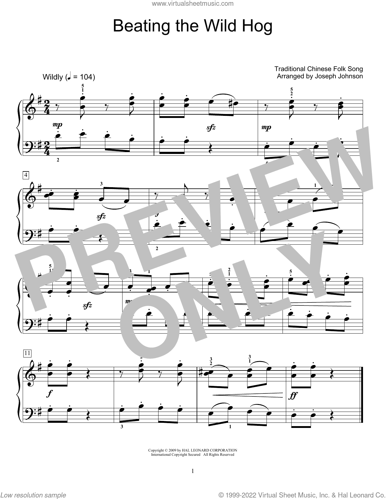 Beating The Wild Hog (arr. Joseph Johnson)