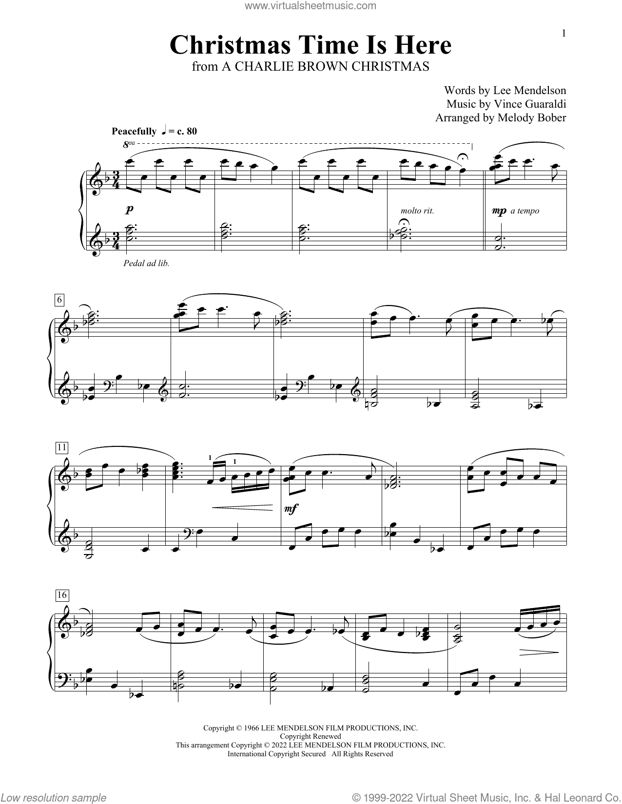 Christmas Time Is Here (from A Charlie Brown Christmas) (arr. Melody Bober)