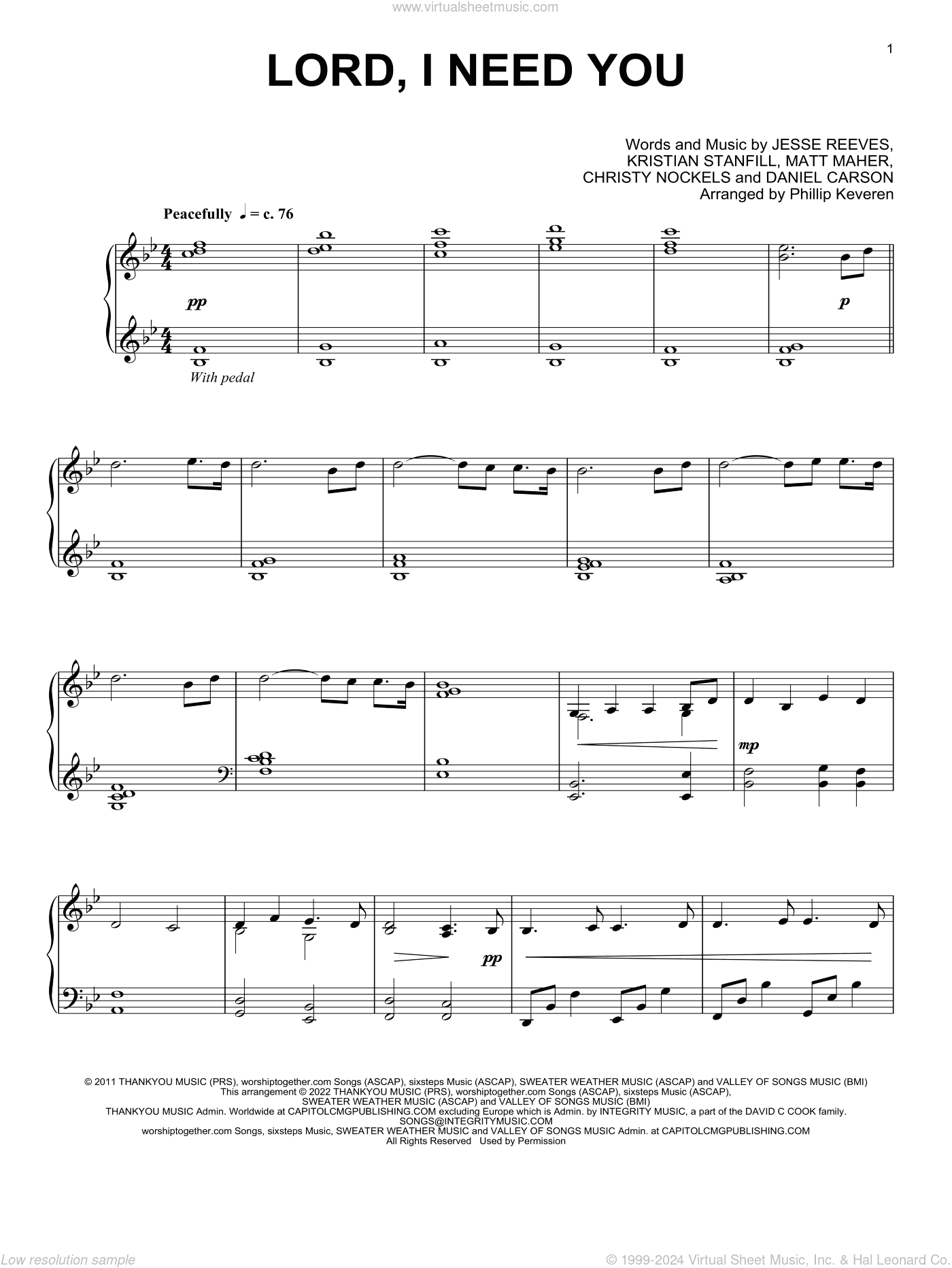 Lord, I Need You (arr. Phillip Keveren)