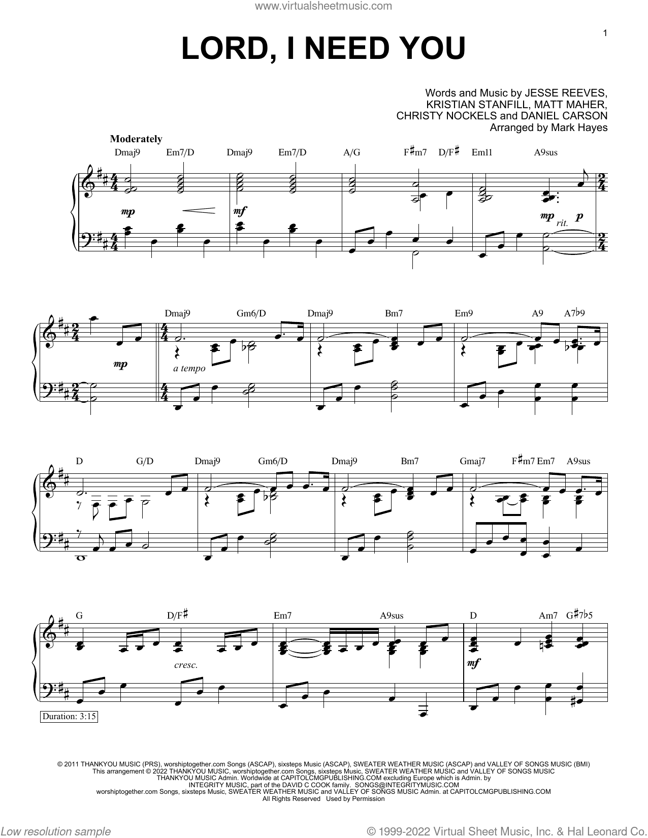 Lord, I Need You (arr. Mark Hayes)