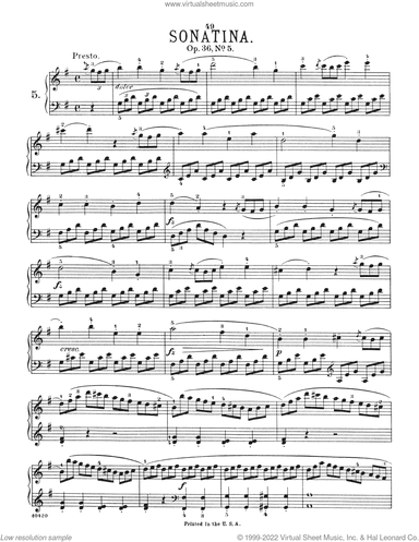 Sonatina In G Major, Op. 36, No. 5