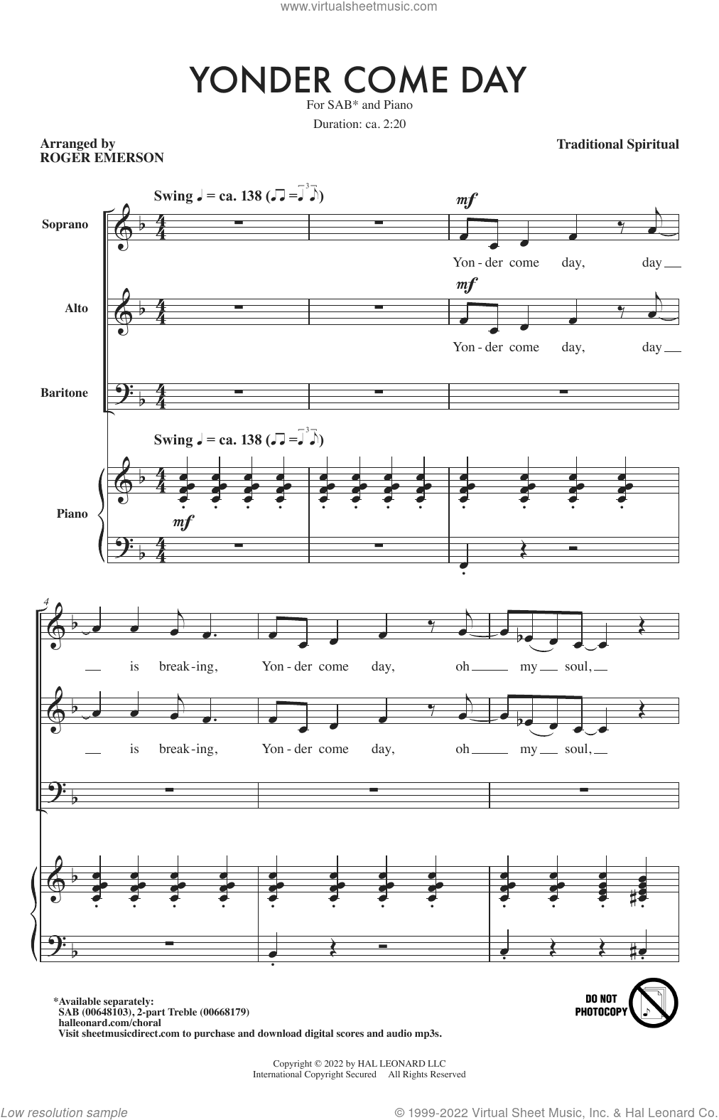 Yonder Come Day (arr. Roger Emerson)
