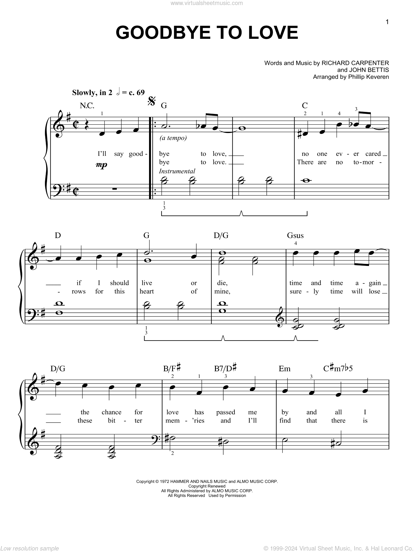 Goodbye To Love (arr. Phillip Keveren), (easy)